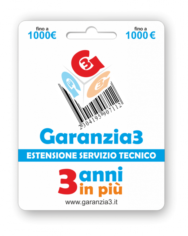 Estendi la garanzia ulteriori 3 anni! Sarai coperto in ogni caso di guasto o malfunzionamento 1000€