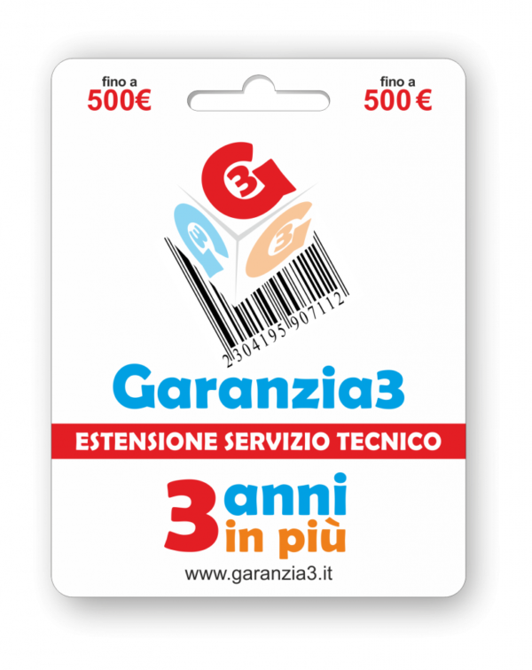 Estendi la garanzia ulteriori 3 anni! Sarai coperto in ogni caso di guasto o malfunzionamento 500€